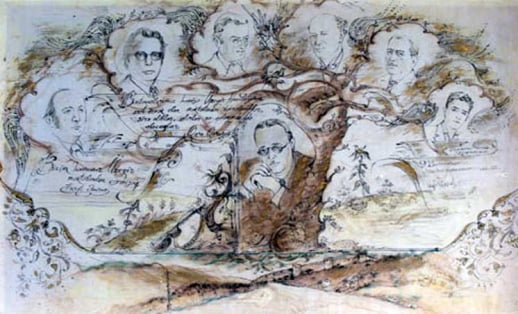 Soldan sağa: Ceyhun bəy, Üzeyir bəy, Ağalar bəy, Zülfüqar bəy